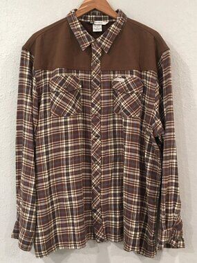 Banded Men 3XL Shirt Brown Plaid Softshell Flannel 100% Cotton Pearl Snap Hunt